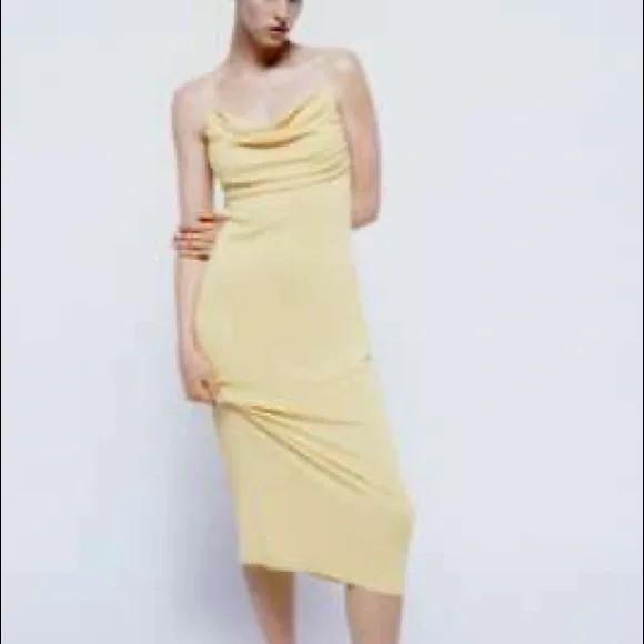 Zara Dresses Zara Flowy Spaghetti Strap Stringy Midi Yellow